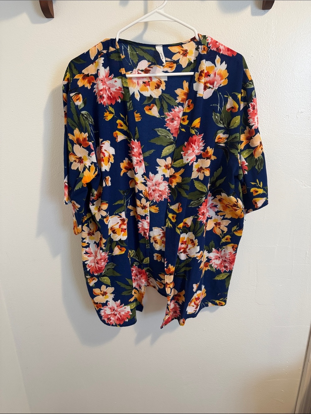 Floral Open-Front Kimono Top - Navy Multi